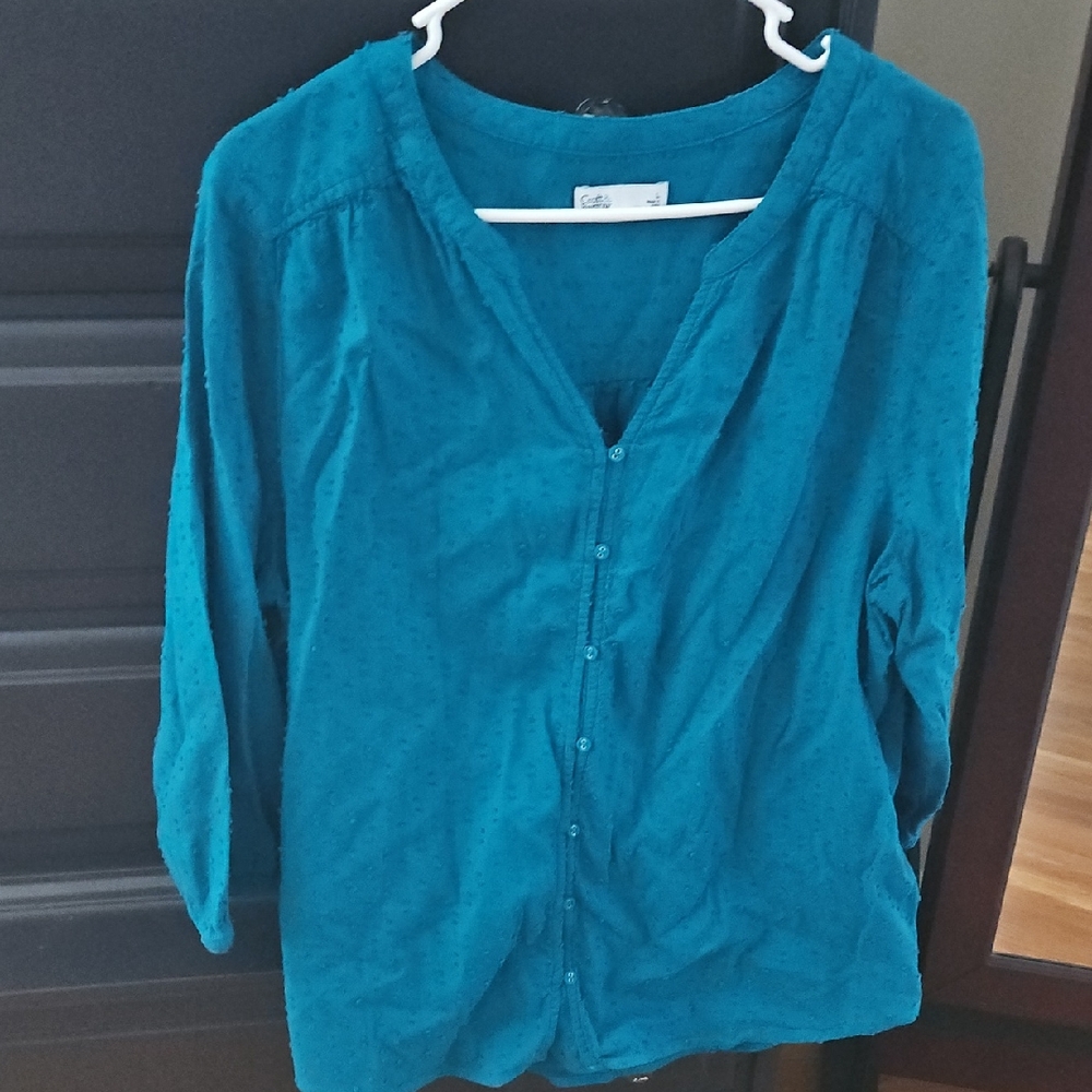 Croft & Barrow Turquoise Blouse Size Large Perfect For Fall